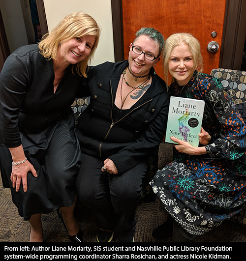 SIS student Sharra Rosichan with Liane Moriarty and Nicole Kidman